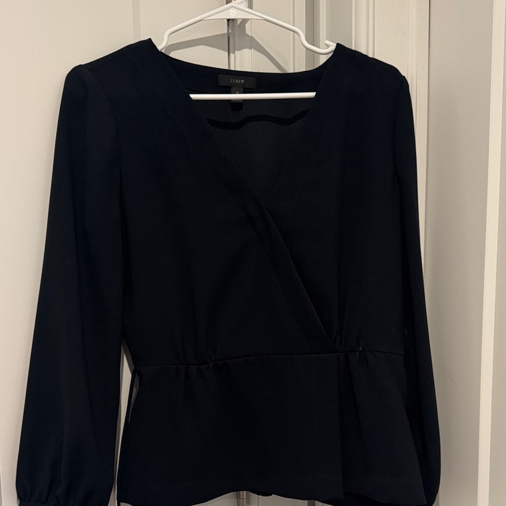 J. Crew Black Drapey Crepe Wrap Top